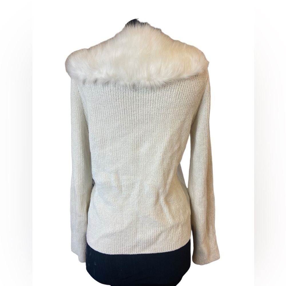 Vintage Lisa International Off-White Long Sleeve Sweater Faux Fur Jacket - Picture 5 of 10